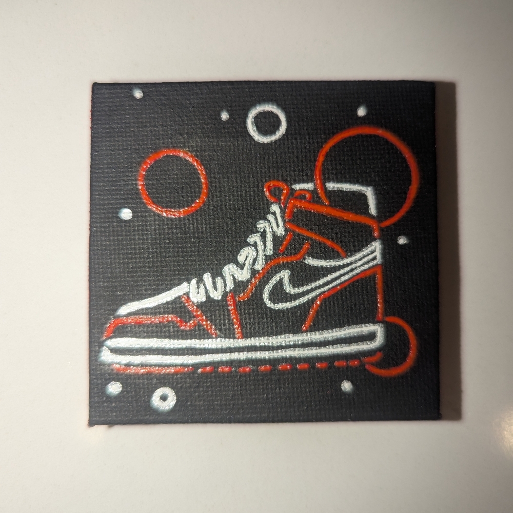 Neon Sneaker Canvas Painting in Red and Black